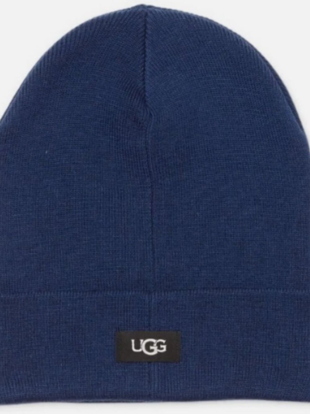 UGG Logo Knit Beanie Hat Winter Folded Cuff Navy One Size NWT